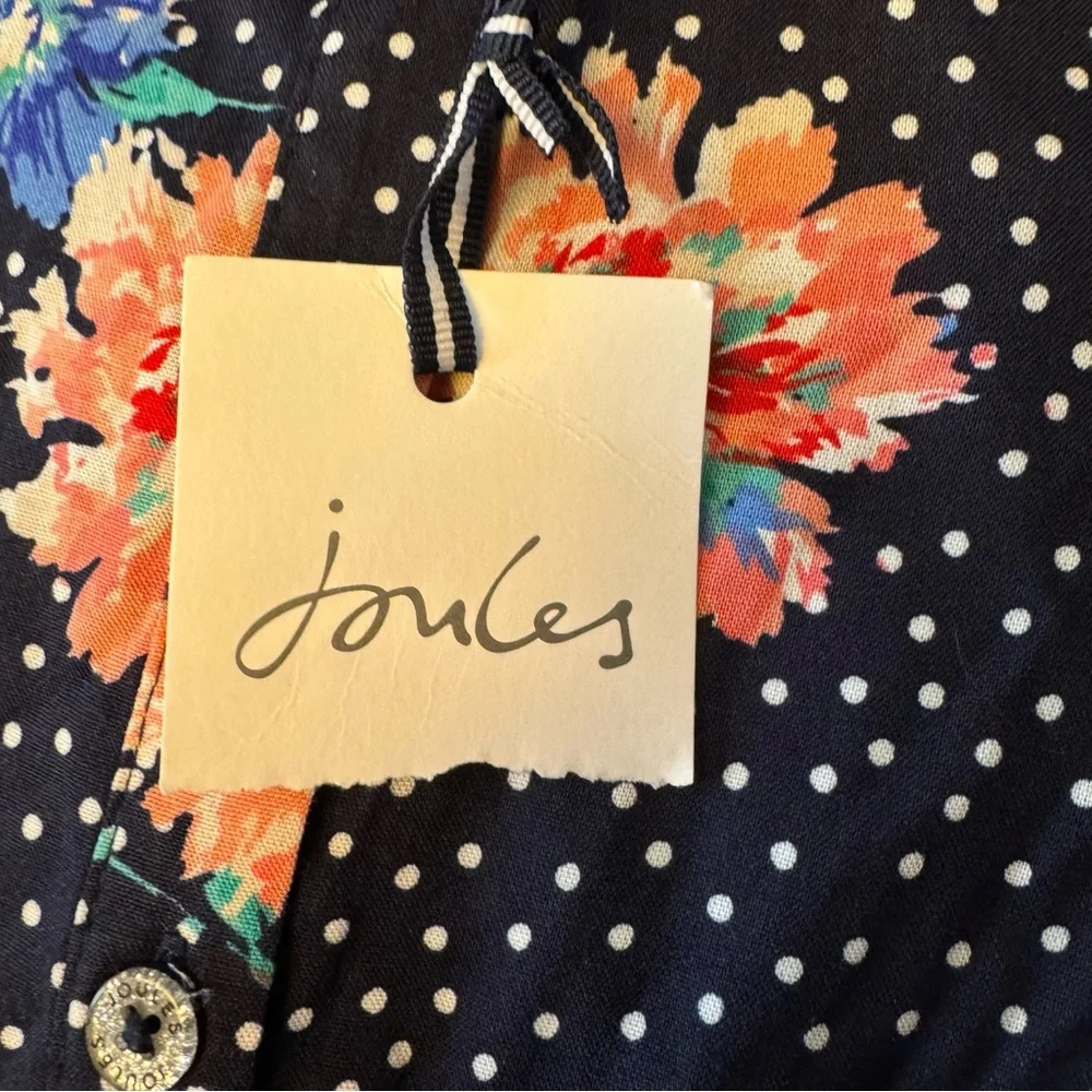 Joules Girls Amelia Shirt Dress Polka Dot Floral Navy Size 7/8 Years